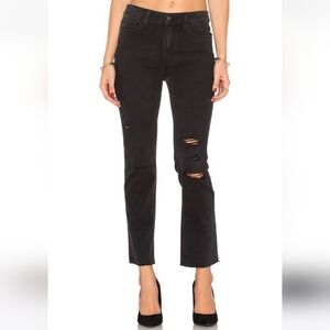 Paige black stretch denim Jacqueline Straight distressed jeans, size 25